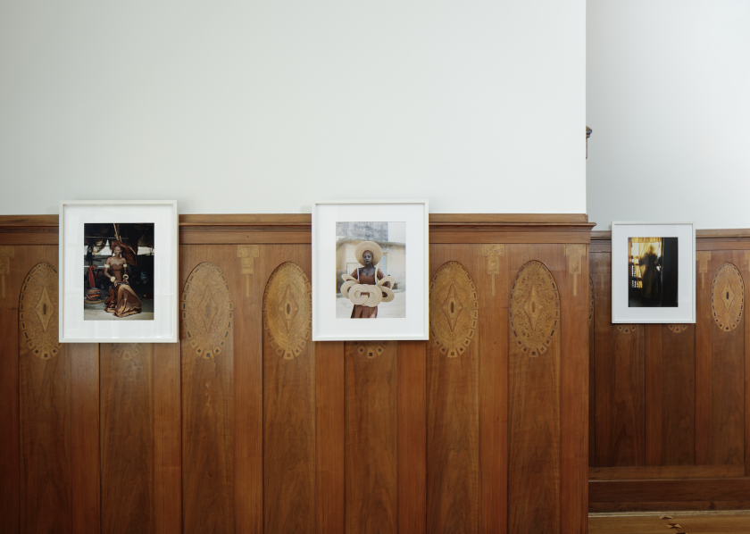 Installation view of the exhibition 'Sheroes of Photography Part IV: Sibylle Bergemann' at Kicken Berlin showing at left, Bergemann's 'Dakar' (2001); at centre, Bergemann's 'Raky, Dakar' (2001); and at right, Bergemann's 'Shibam, Jemen' (1999)