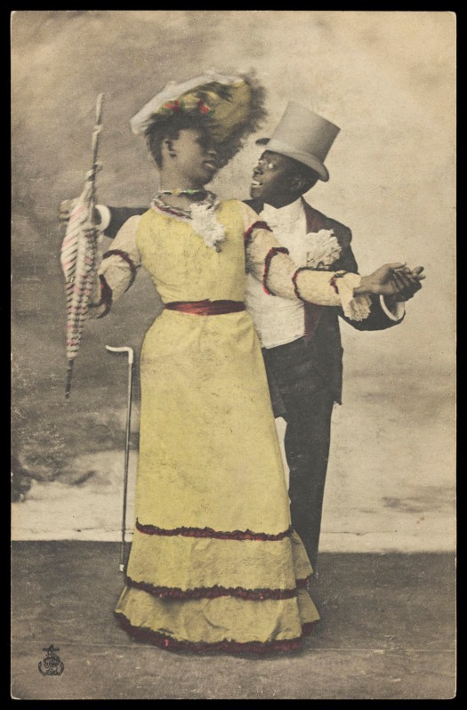 Anonymous photographer (France). 'Untitled [Two Black actors (Charles Gregory and Jack Brown), one in drag, dance together on stage]' c. 1903