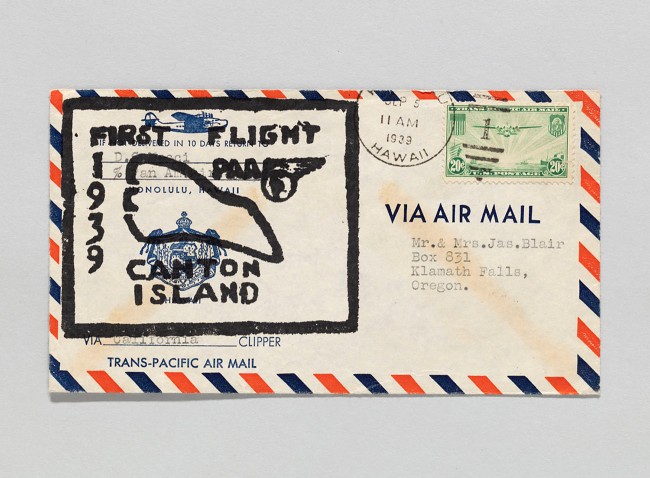 Pan American Airways, Honolulu–Canton Island airmail flight cover September 5, 1939
