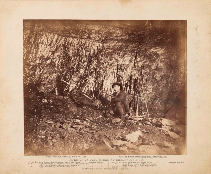 George Bretz (American, 1842-1895) Miner using coal auger, Kohinoor Colliery, Eastern Pennsylvania c. 1884