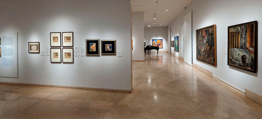 Installation view of the exhibition 'In the Eye of the Storm: Modernism in Ukraine, 1900-1930s' at the Thyssen-Bornemisza Museum, Madrid showing at right, the work of Anatol Petrytskyi including the painting 'Disabled' (1924)