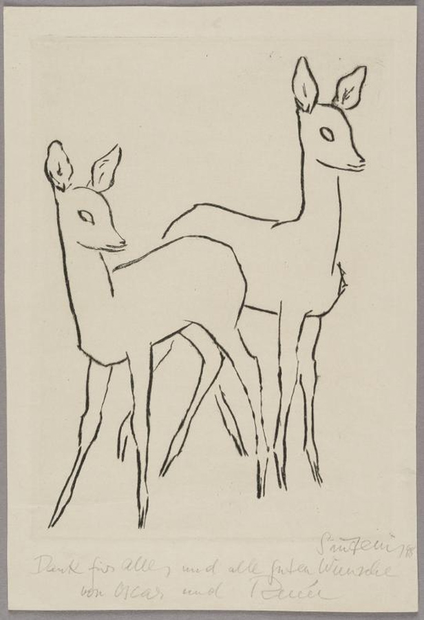 Renée Sintenis (German born Poland, 1888-1965) 'Zwei stehende Rehe' (Two Standing Deer) 1948