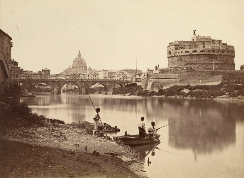 Gioacchino Altobelli (Italian, 1814-1878?) 'Rome: Fishermen on the Tiber near the Castel Sant'Angelo' c. 1860