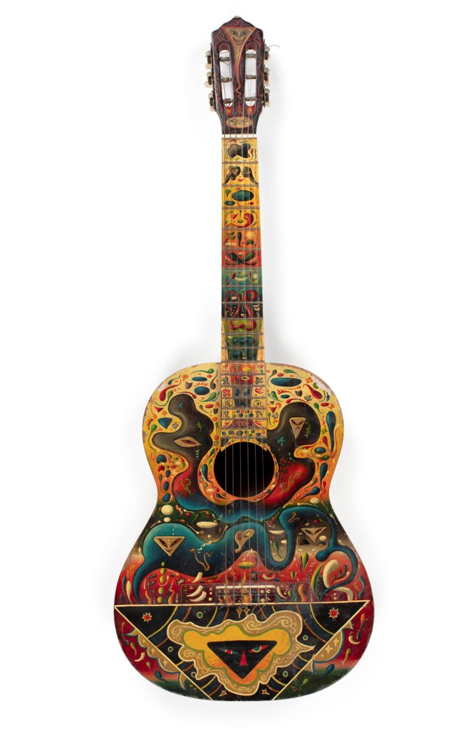 Lorenzo (maker, Japan) 'Guitar' c. 1975 painted and used by Harold 'The Kangaroo' Thornton, Sydney, New South Wales, Australia, 1980-2000