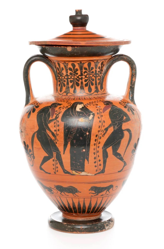 Attributed to the painter of 'Group of Taranto 305', Athens, Greece. Amphora with cover, 'Attic black figure' 530-510 BC