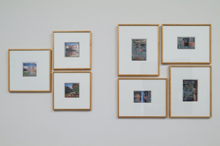 Installation view of the exhibition 'Gerhard Richter. Overpainted Photographs' at Albertinum at the Staatliche Kunstsammlungen Dresden showing at left, '8 March 2000 (Firenze)'; at second right bottom, '13.5.07'; at at top right, '14.5.07'