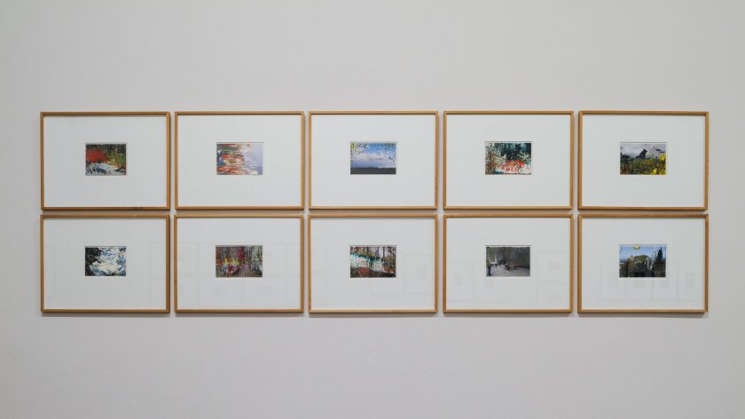 Installation view of the exhibition 'Gerhard Richter. Overpainted Photographs' at Albertinum at the Staatliche Kunstsammlungen Dresden showing at top left, '26. Nov 2014'; at top second right, '25. Jan 2015'; at top right, '15. April 2015' (top of posting); at bottom second left, '28. Dec 2014'; and at bottom right, '28.7.15 (2)'