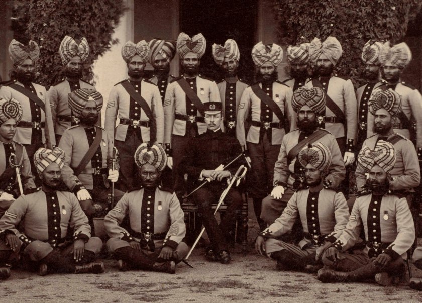 Raja Deen Dayal (Indian, 1844-1905) 'Detachment of Bhopal Battalion at Indore' 1886 (detail)