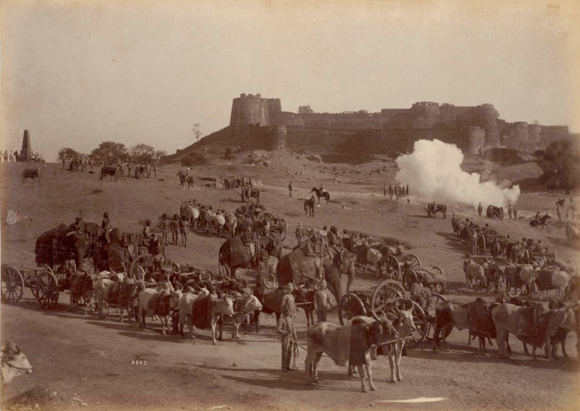 Raja Deen Dayal (Indian, 1844-1905) 'Jhansi Fort and Elephant Battery' 1886