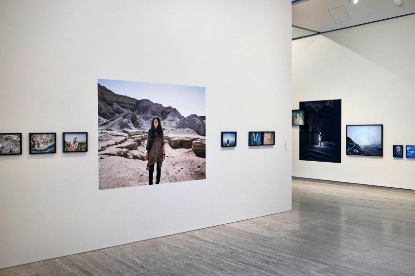 Installation view of the exhibition 'Hoda Afshar: A Curve is a Broken Line' at the Art Gallery of New South Wales, 2023 showing work from the series 'In the exodus, I love you more' 2014- ongoing