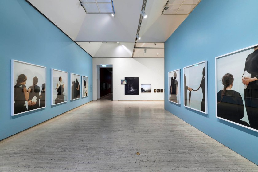 Installation view of the exhibition 'Hoda Afshar: A Curve is a Broken Line' at the Art Gallery of New South Wales, 2023 showing work from the series 'In turn' 2023