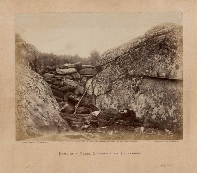 Alexander Gardner (American 1821-1882) 'Home of a Rebel sharpshooter, Gettysburg' 1863; printed 1865-1866