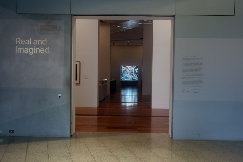 Installation view of the entrance to the exhibition 'Photography: Real & Imagined' at The Ian Potter Centre: NGV Australia, Melbourne