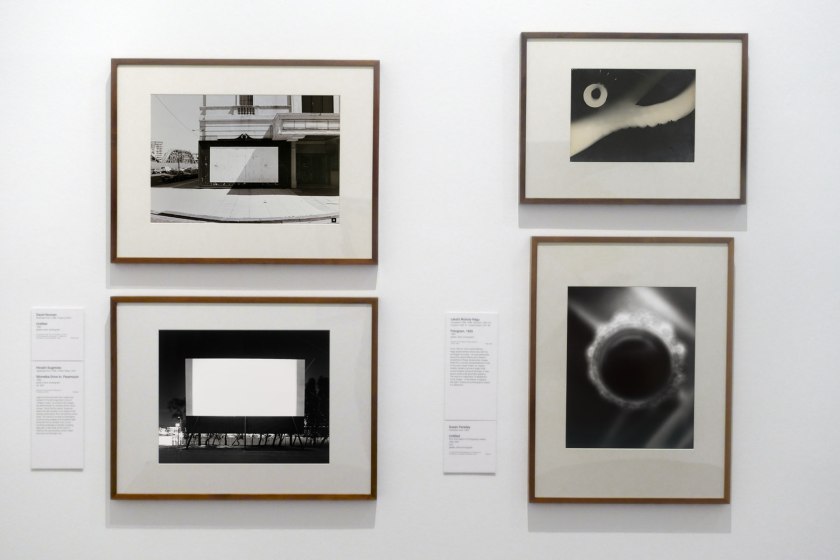 Installation view of the exhibition 'Photography: Real & Imagined' at The Ian Potter Centre: NGV Australia, Melbourne showing works by David Noonan, Hiroshi Sugimoto, Laslo Moholy-Nagy and Susan Fereday