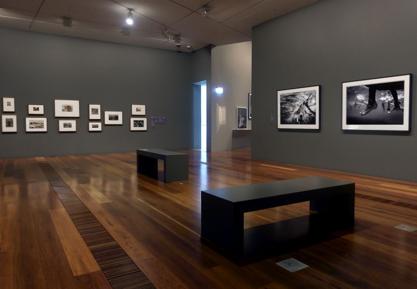 Installation view of the exhibition 'Photography: Real & Imagined' at The Ian Potter Centre: NGV Australia, Melbourne showing at right, Narelle Autio's two photographs 'Untitled' from 'The Seventh Wave' series (1999-2000)