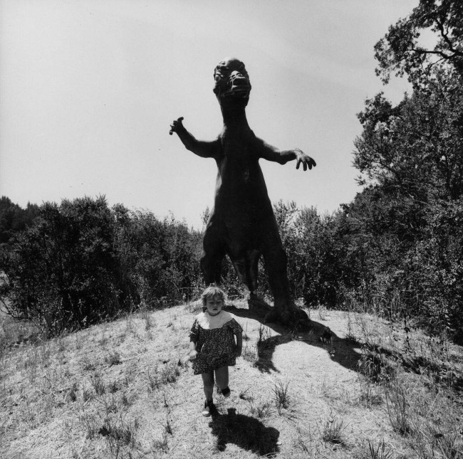 Arthur Tress (American, b. 1940) 'Girl Running Away from Dinosaur, Santa Cruz, CA' Nd