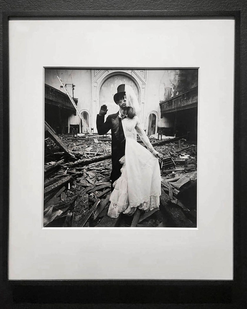 Installation view of the exhibition 'Arthur Tress: Rambles, Dreams, and Shadows' at the J. Paul Getty Museum, Los Angeles showing the work 'Bride and Groom, New York, New York' 1970
