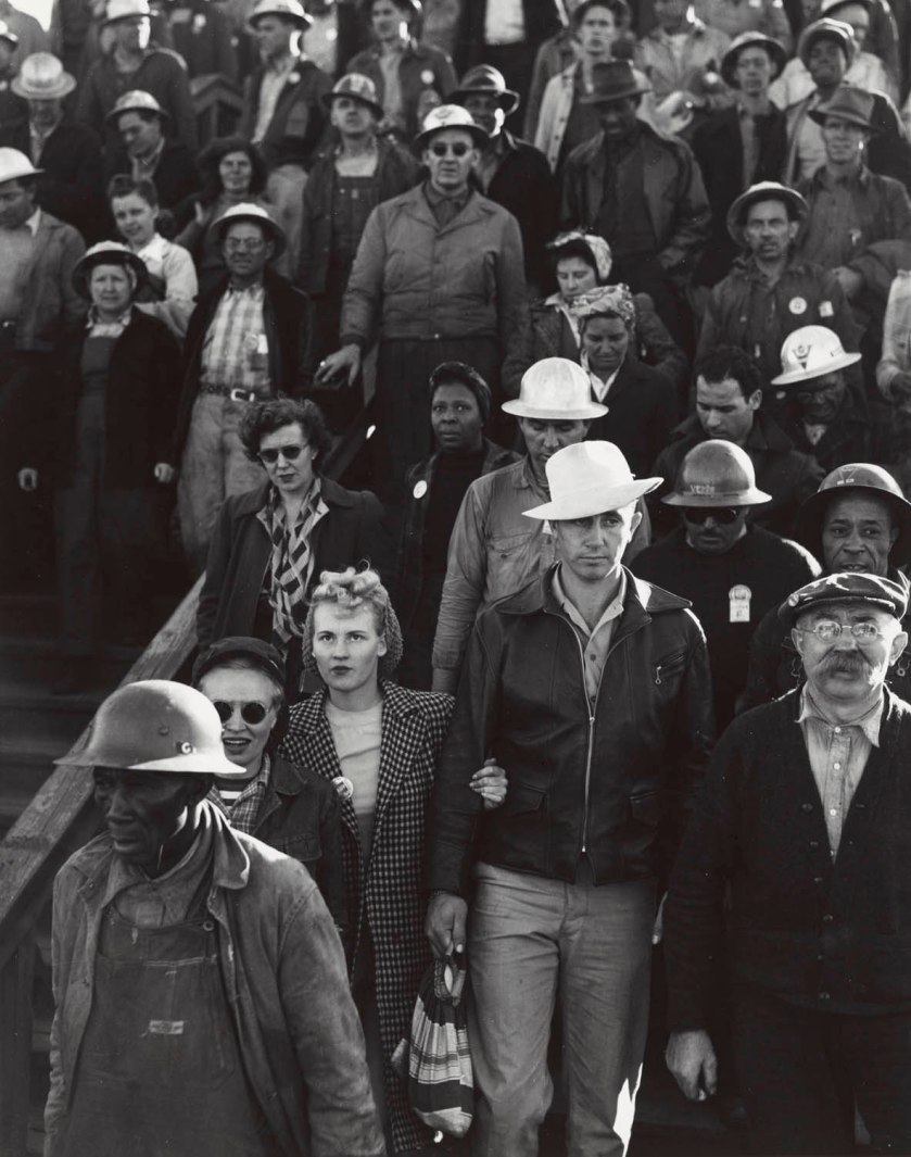 Dorothea Lange (American, 1895-1965) 'End of Shift, 3:30, Shipyard Construction Workers, Richmond, California' September 1943