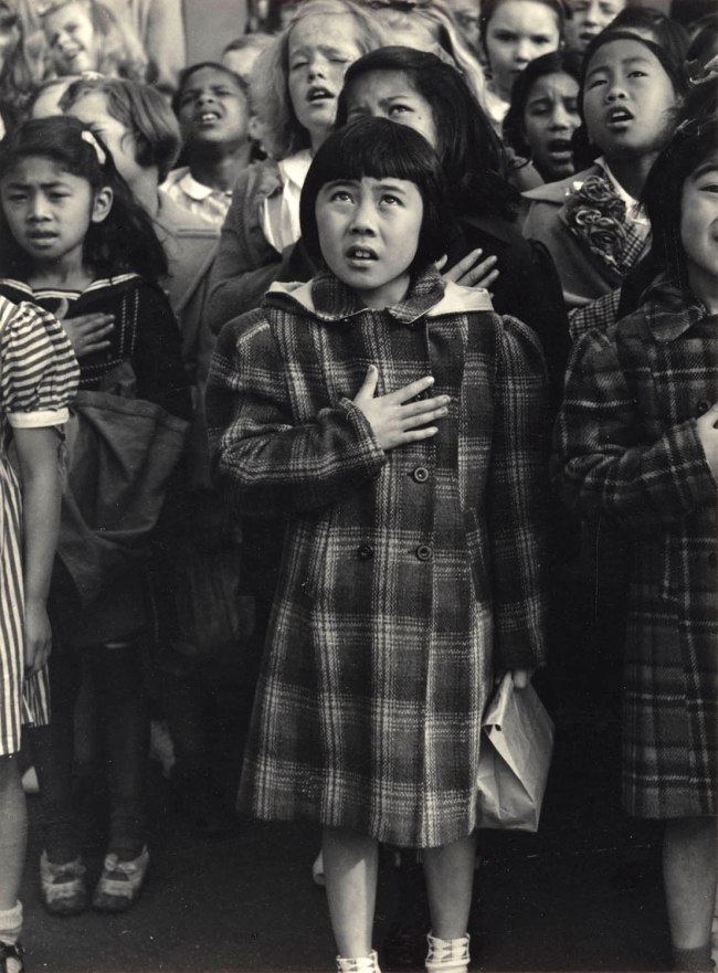 Dorothea Lange (American, 1895-1965) 'Children of the Weill Public School Shown in a Flag Pledge Ceremony, San Francisco, California' April 1942, printed c. 1965