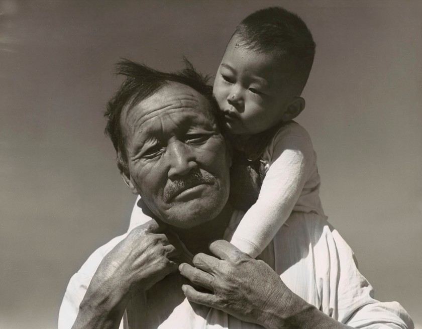 Dorothea Lange (American, 1895-1965) 'Grandfather and Grandson of Japanese Ancestry at a War Relocation Authority Center, Manzanar, California' July 1942