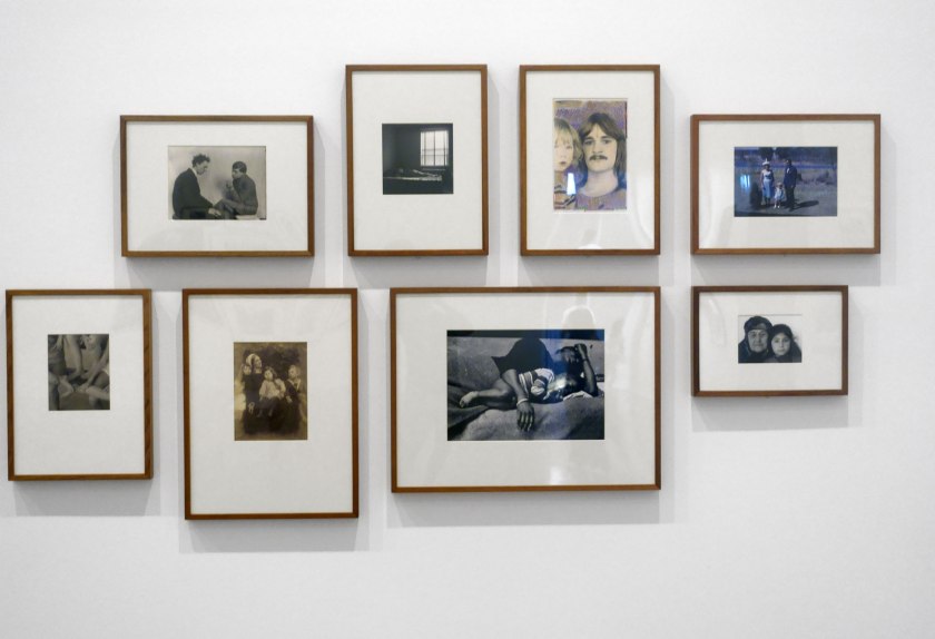 Installation view of the exhibition 'Photography: Real & Imagined' at The Ian Potter Centre: NGV Australia, Melbourne showing from left to right, Jan Groover's 'Untitled' (1981); August Sander's 'Bohemians (Willi Bongard and Gottfried Brockman)' (1922-1925); Julia Margaret Cameron's 'Mrs Herbert Duckworth, her son George, Florence Fisher and H. A. L. Fisher' (c. 1871); Harry Callahan's 'Eleanor and Barbara, Chicago' (1954); Gordon Parks' 'Big Mama and boy, 1961' (1961); Micky Allan's 'Man holding his daughter' (1982); Brenda L. Croft's In 'my mother's garden' (1998); and Angela Lynkushka's 'Zühre Yildirim from Turkey with grand-daughter Nurahan Gundogdu, born in Australia. De Carle Street, Brunswick' (1982)