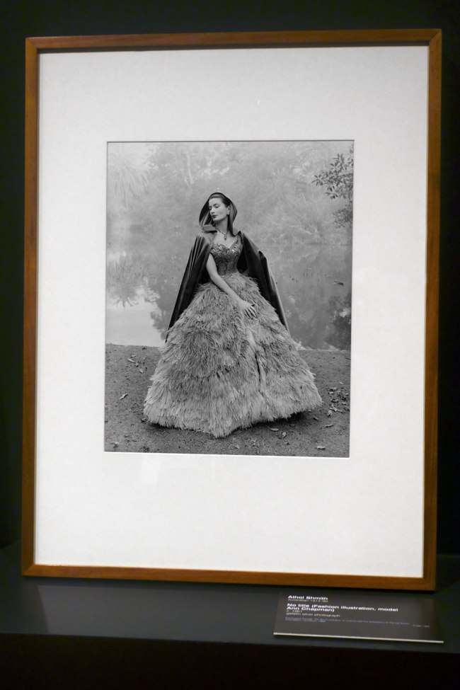 Installation view of the exhibition 'Photography: Real & Imagined' at The Ian Potter Centre: NGV Australia, Melbourne showing Athol Shmith's 'Fashion illustration, model Ann Chapman' (c. 1961)