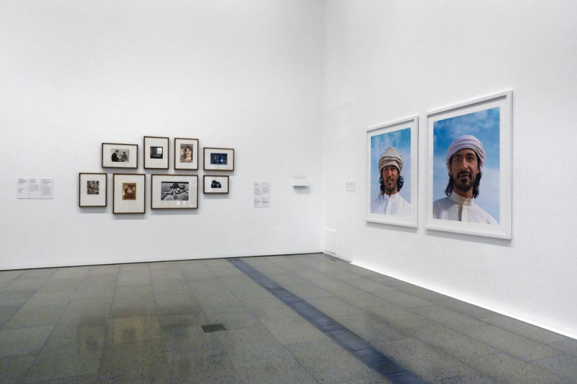 Installation view of the exhibition 'Photography: Real & Imagined' at The Ian Potter Centre: NGV Australia, Melbourne showing at right, Lynne Roberts-Goodwin's Al 'Hammadi Desert Saqar #1 and #3'