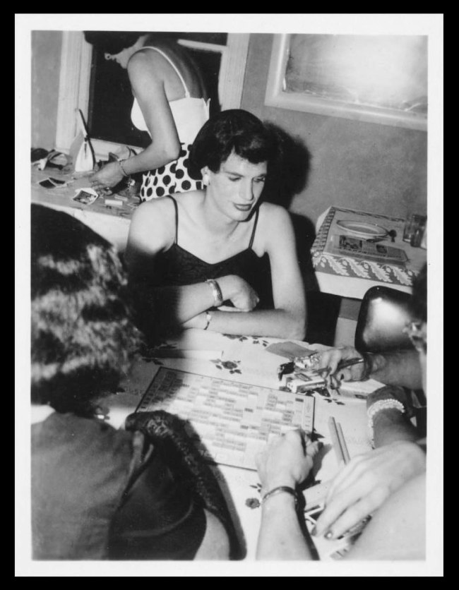 Attributed to Andrea Susan. 'Carlene playing scrabble, Chevalier d'Éon, Hunter, NY' 1955-1963