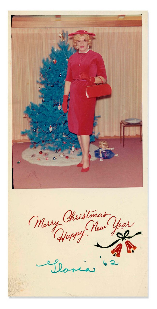 Attributed to Andrea Susan. 'Christmas card, Gloria in a red suit at home, Clarion, Michigan' 1962